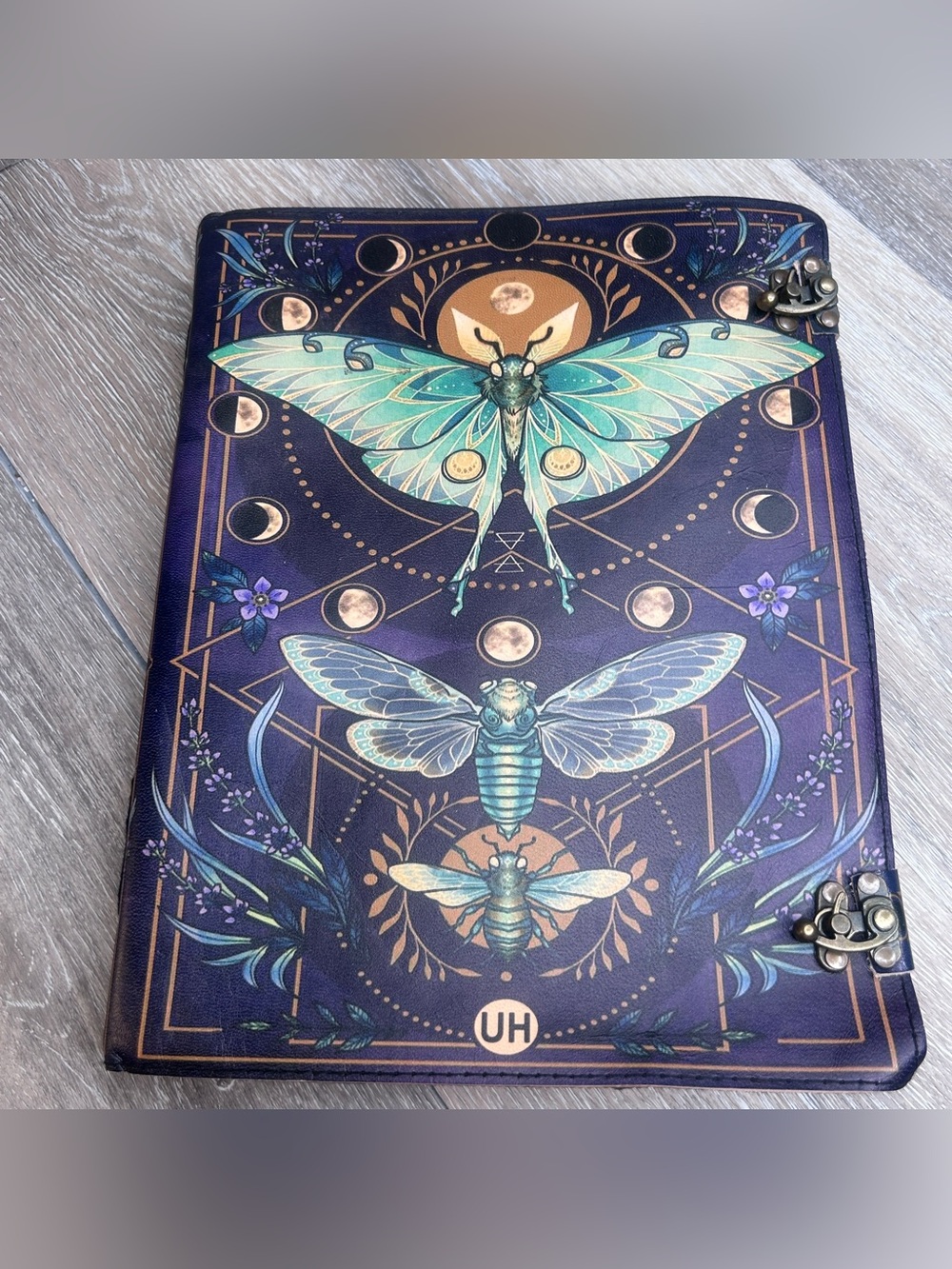 Mystic Moth & Moon Phase Journal • 10x13 Vintage Grimoire • Gothic Celestial